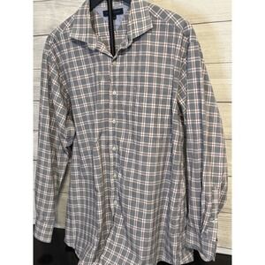 Tommy Hilfiger Regular Fit Plaid Long Sleeve Button Up Shirt 17 34-35 Cotton
